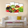 Different fruits and vegetables isolated on white Multi panel canvas wall art