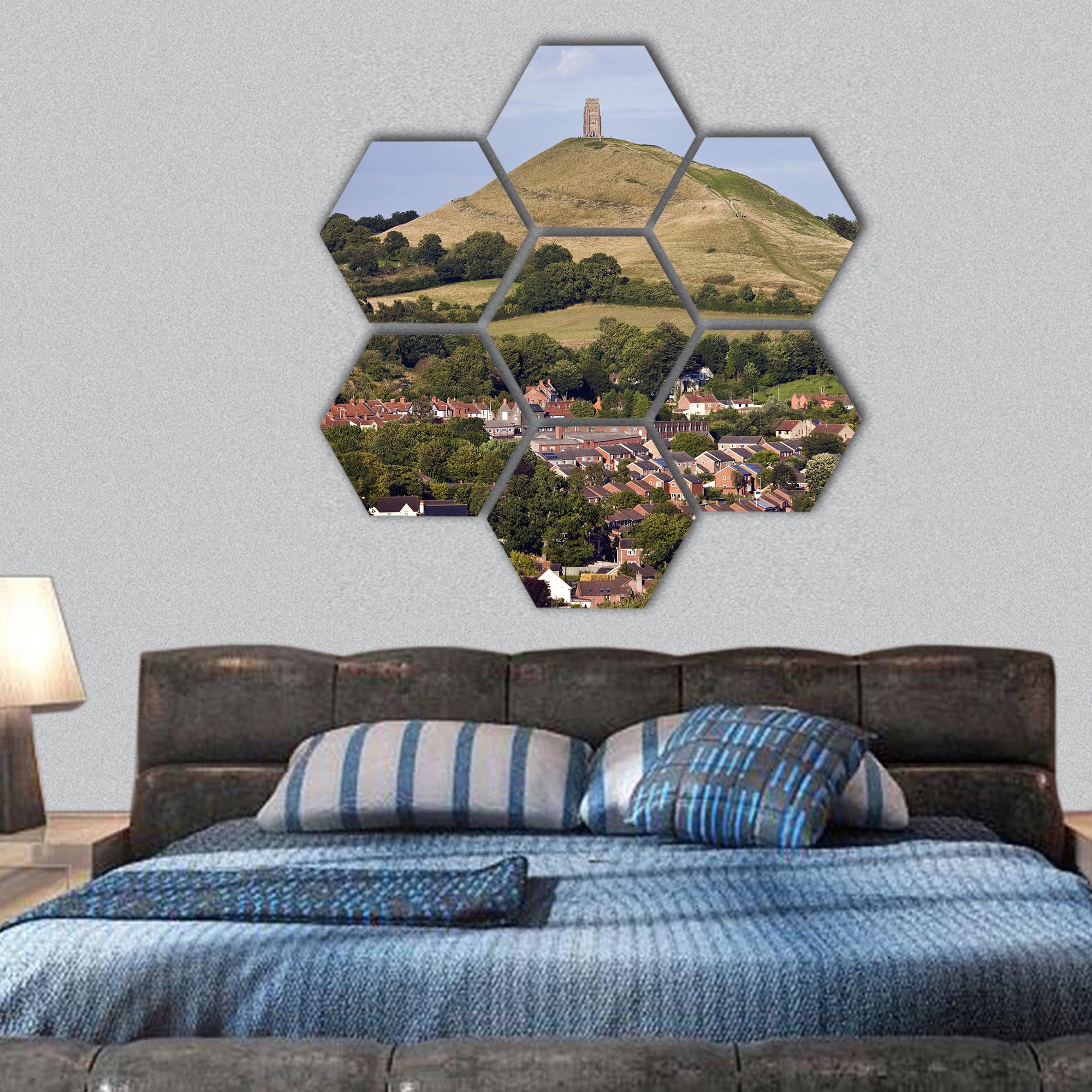 Historic Glastonbury Tor in Somerset, England hexagonal canvas wall art