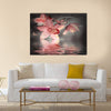 Orchids with a butterfly on the coloured background Multi Panel Canvas Wall Art