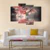 Orchids with a butterfly on the coloured background Multi Panel Canvas Wall Art