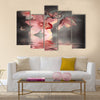 Orchids with a butterfly on the coloured background Multi Panel Canvas Wall Art