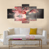 Orchids with a butterfly on the coloured background Multi Panel Canvas Wall Art