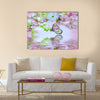 Pink flower of an Oriental cherry in and butterfly Multi Panel Canvas Wall Art