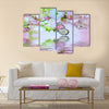 Pink flower of an Oriental cherry in and butterfly Multi Panel Canvas Wall Art