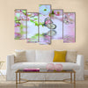 Pink flower of an Oriental cherry in and butterfly Multi Panel Canvas Wall Art