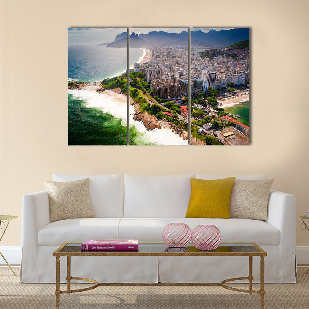 Buildings at the waterfront, Ipanema Beach, Copacabana Beach, Rio de Janeiro, Brazil multi panel canvas wall art