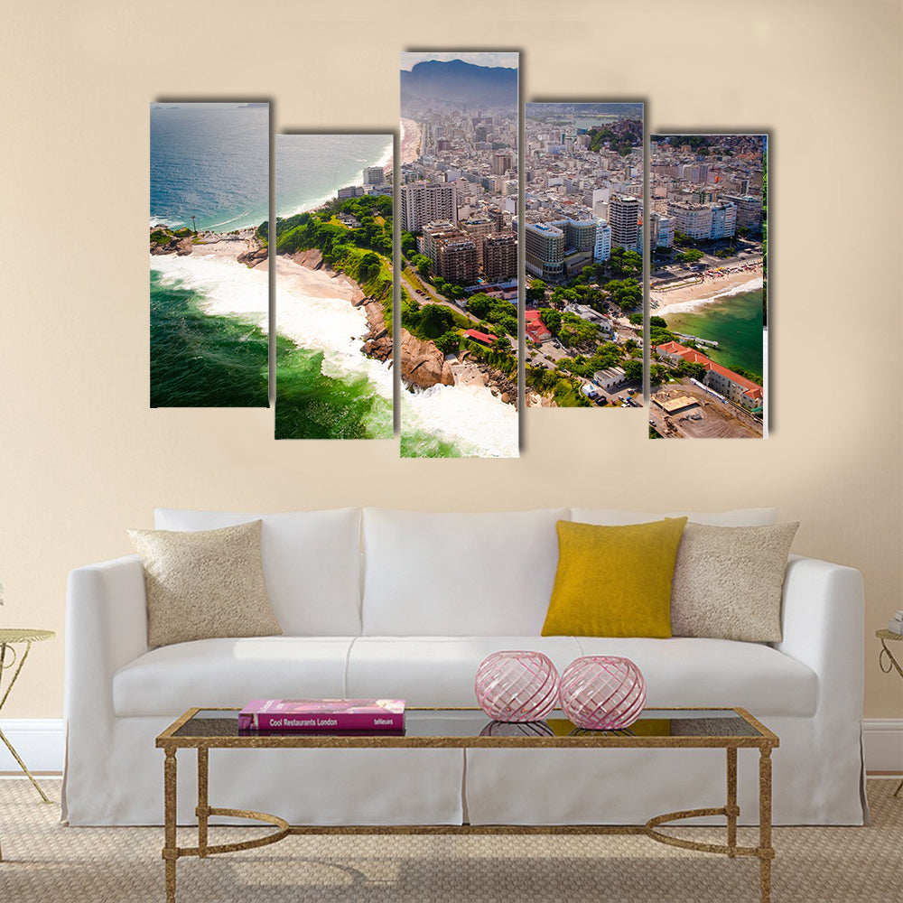 Buildings at the waterfront, Ipanema Beach, Copacabana Beach, Rio de Janeiro, Brazil multi panel canvas wall art
