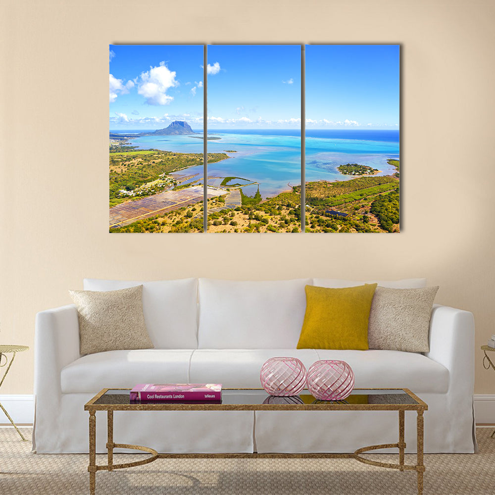 Helicopter flight over the island at Mauritius Multi panel canvas wall art