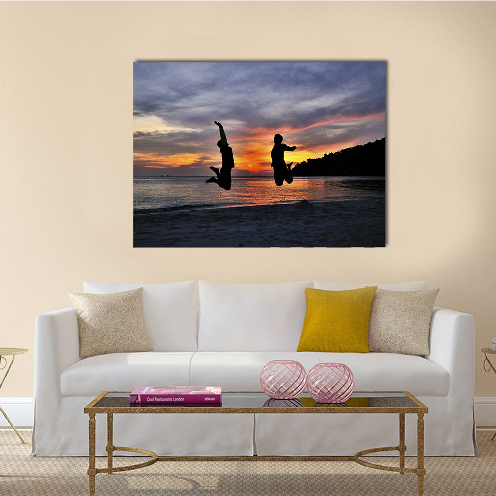 Friendship Jump In Silhouette Multi Panel Canvas Wall Art