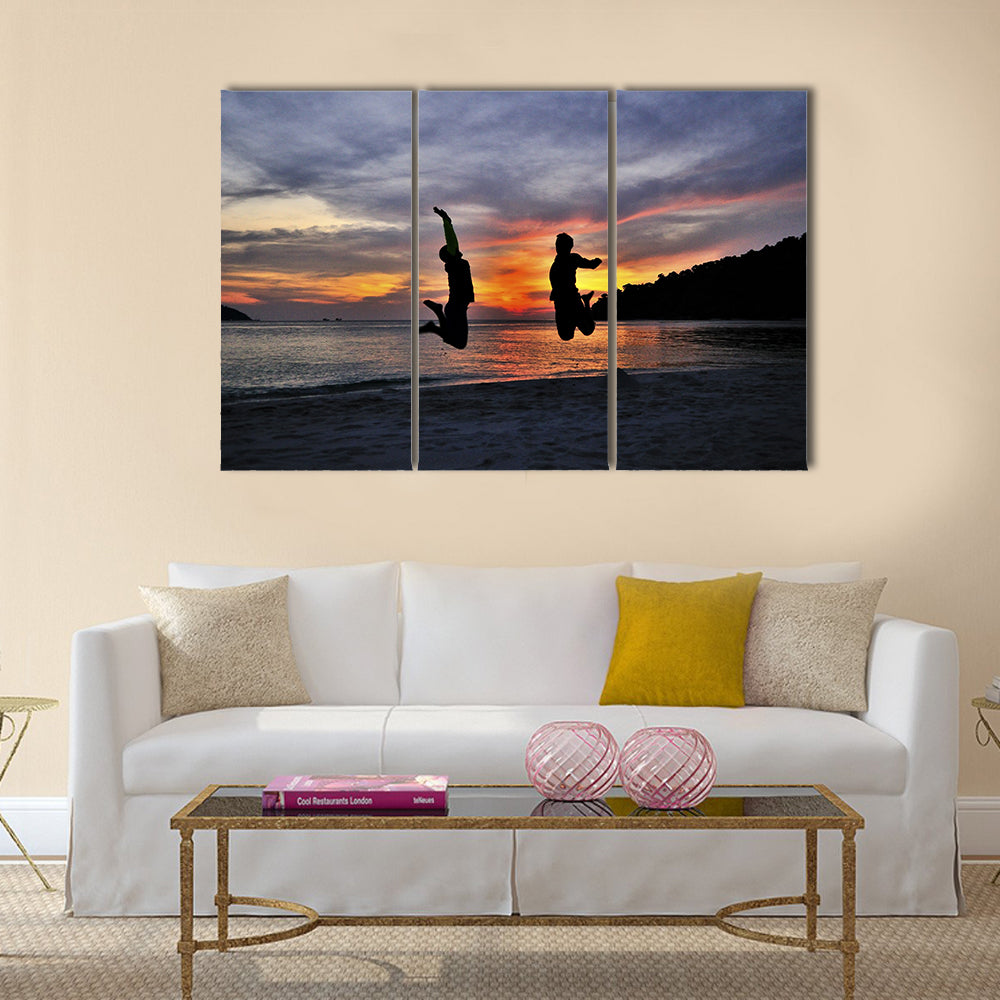Friendship Jump In Silhouette Multi Panel Canvas Wall Art