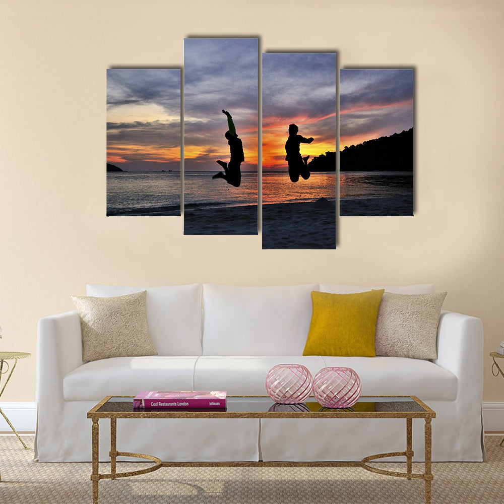 Friendship Jump In Silhouette Multi Panel Canvas Wall Art