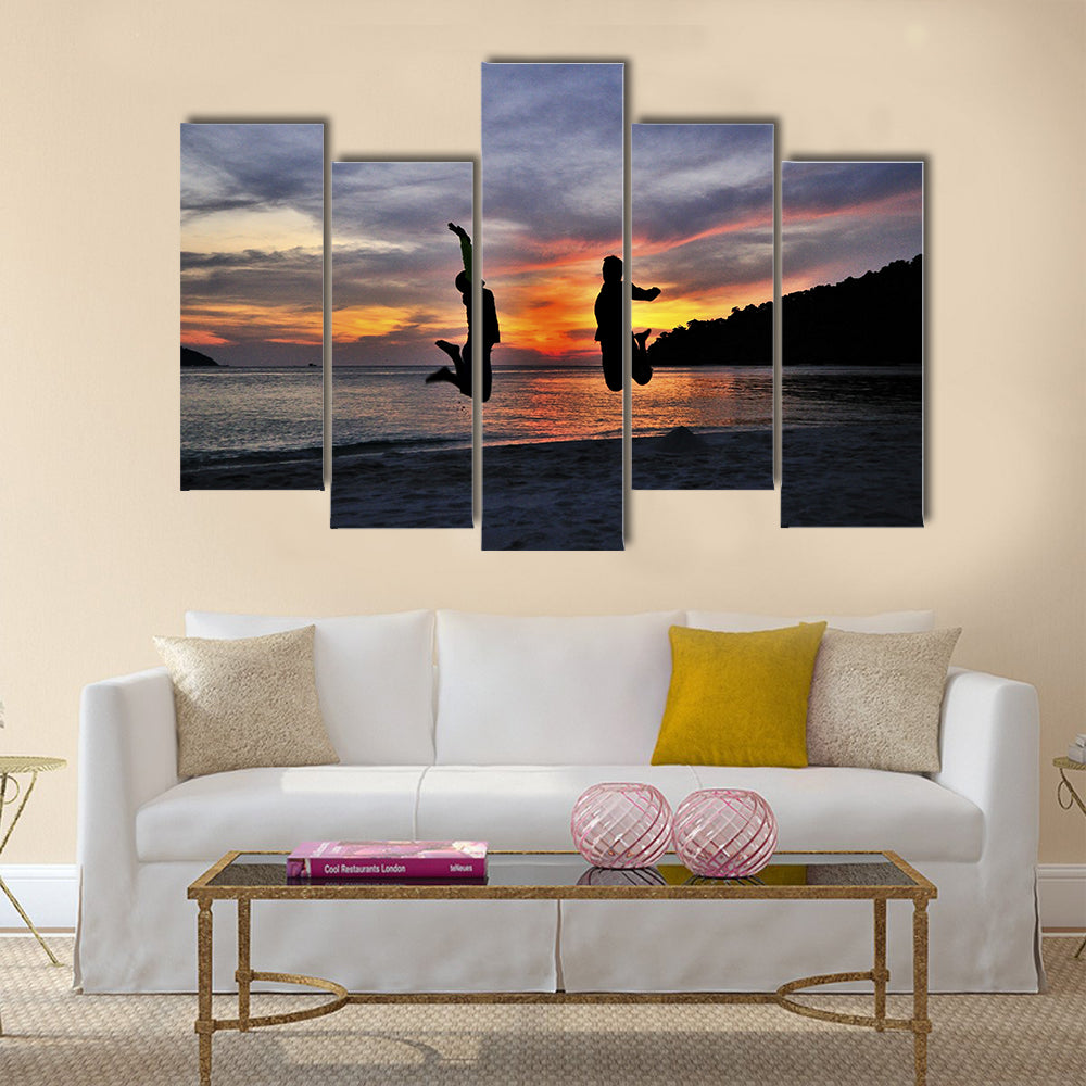 Friendship Jump In Silhouette Multi Panel Canvas Wall Art