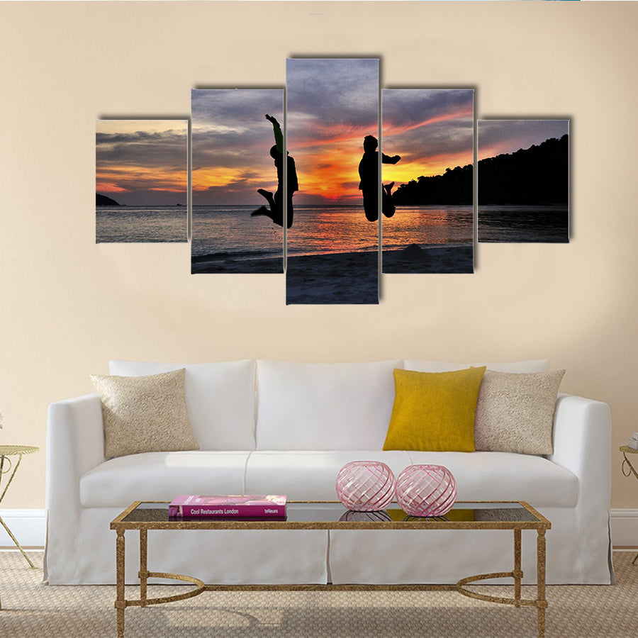 Friendship Jump In Silhouette Multi Panel Canvas Wall Art