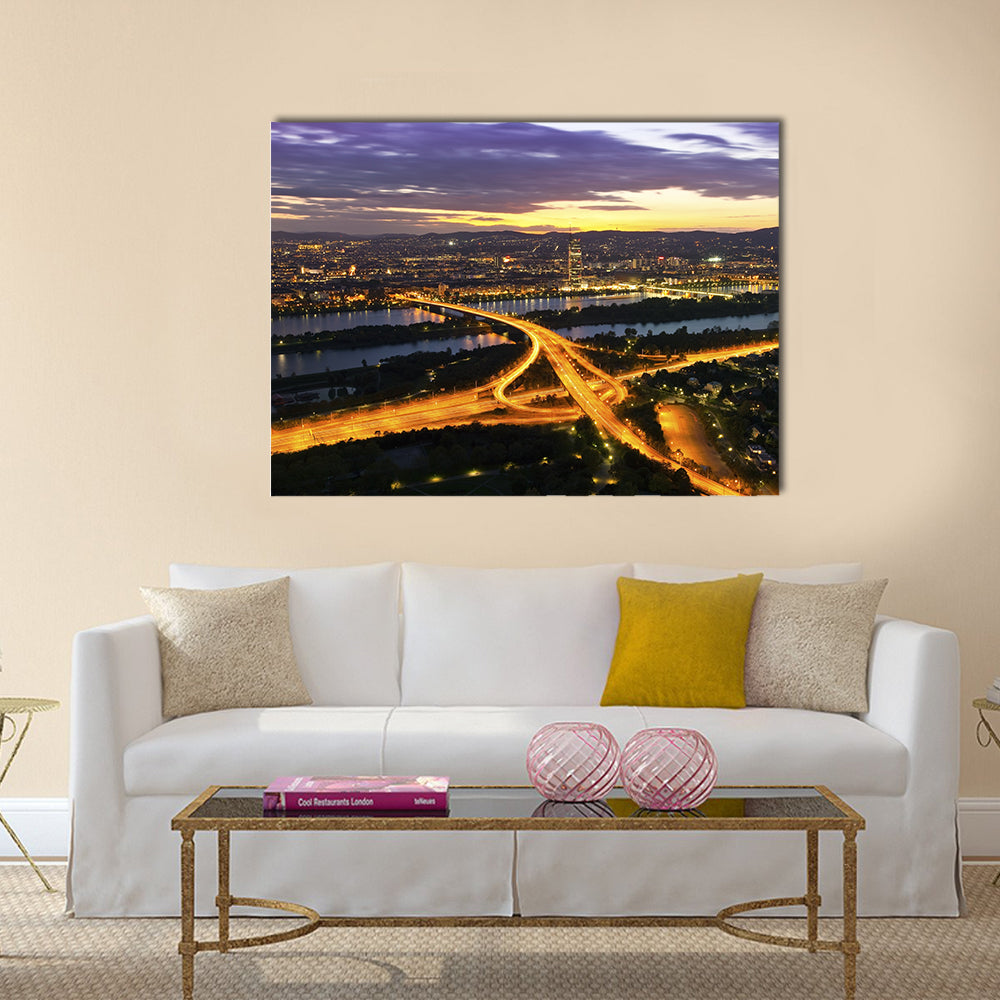 Panorama of Vienna with Danube River Island  multi panel canvas wall art