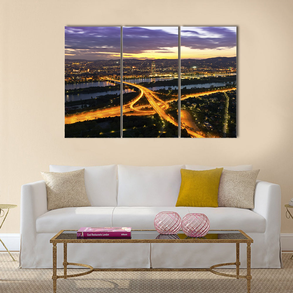 Panorama of Vienna with Danube River Island  multi panel canvas wall art