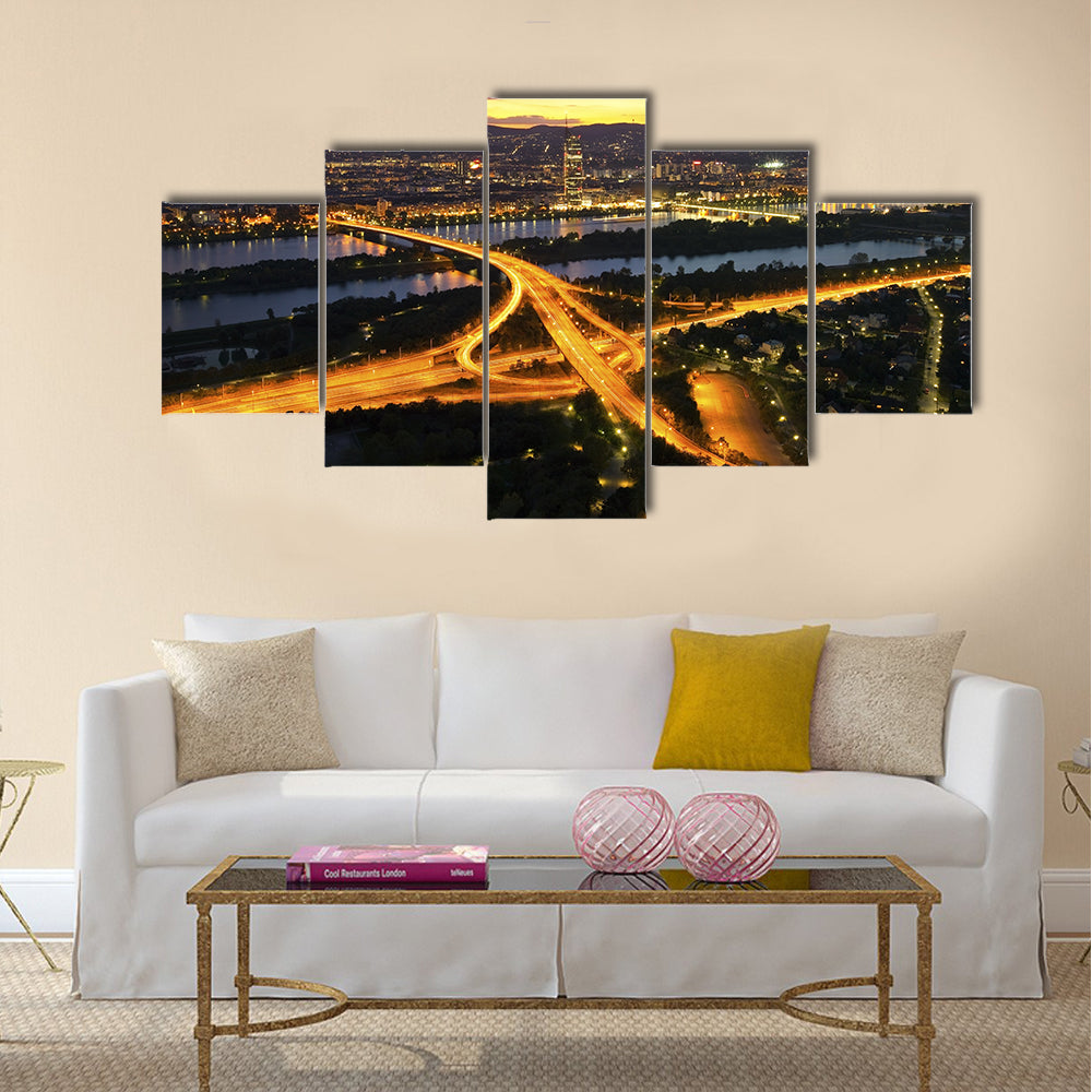 Panorama of Vienna with Danube River Island  multi panel canvas wall art