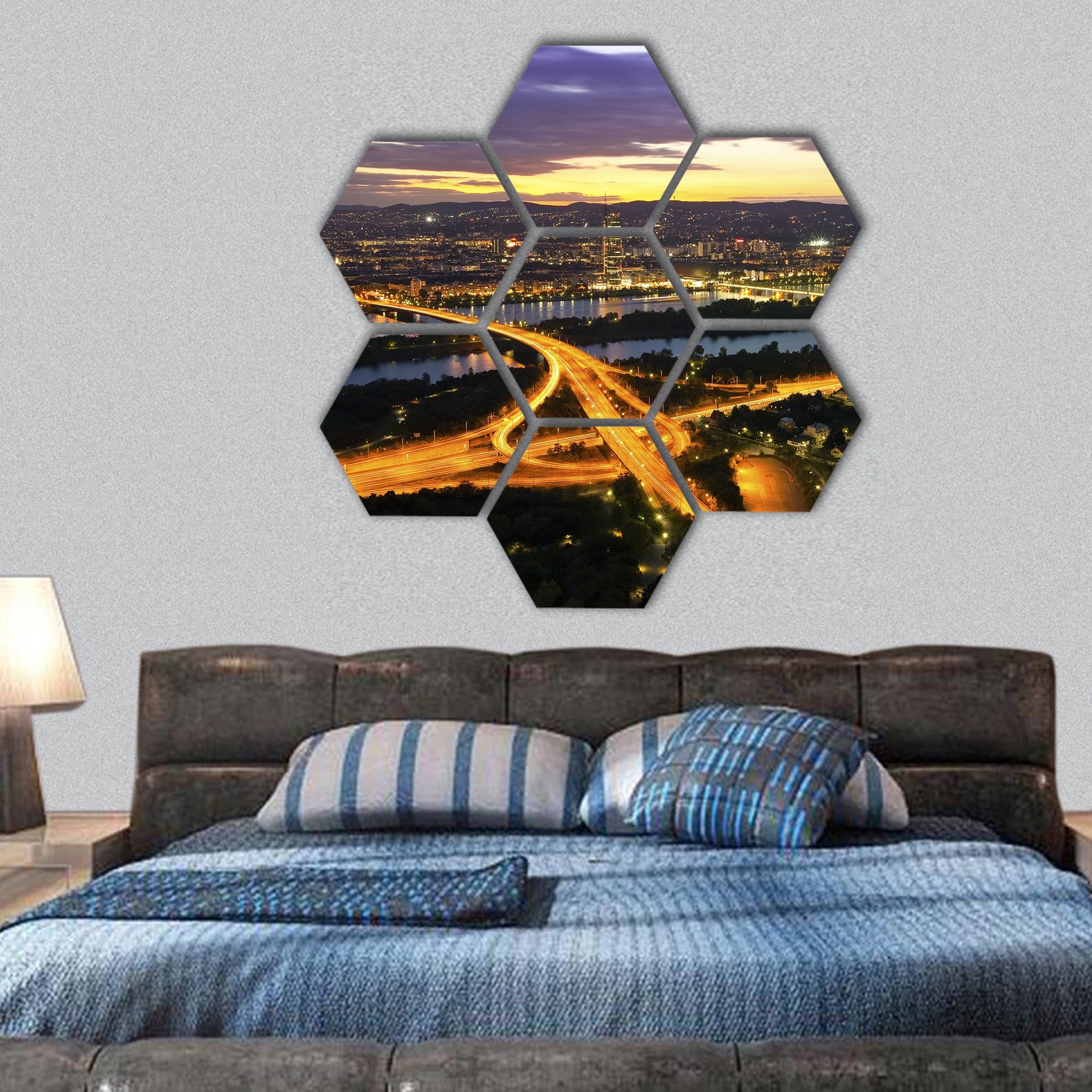 Vienna with Danube River Island Donauinsel hexagonal canvas wall art