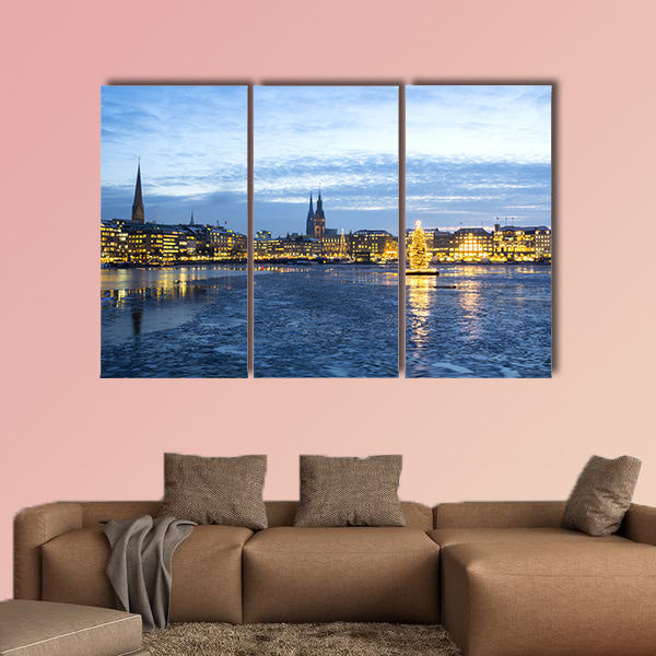 The Hamburg Alster Lake with ice and Christmas tree in Advent wall art