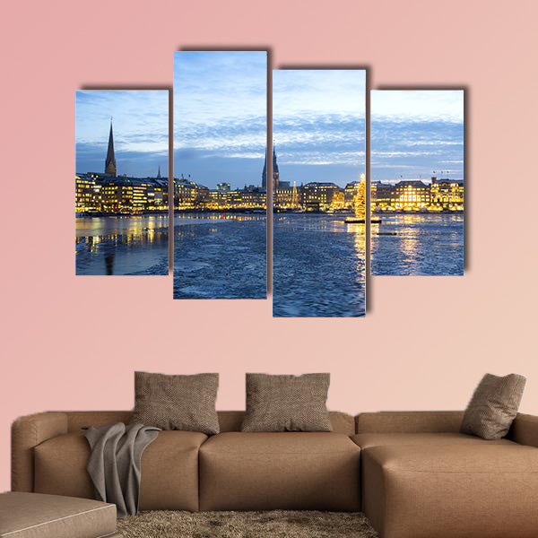 The Hamburg Alster Lake with ice and Christmas tree in Advent wall art