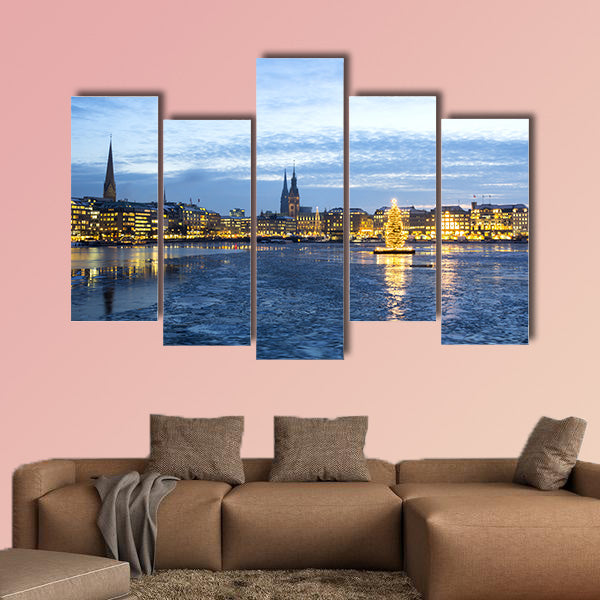 The Hamburg Alster Lake with ice and Christmas tree in Advent wall art