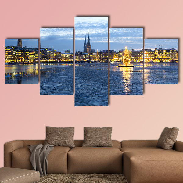 The Hamburg Alster Lake with ice and Christmas tree in Advent wall art