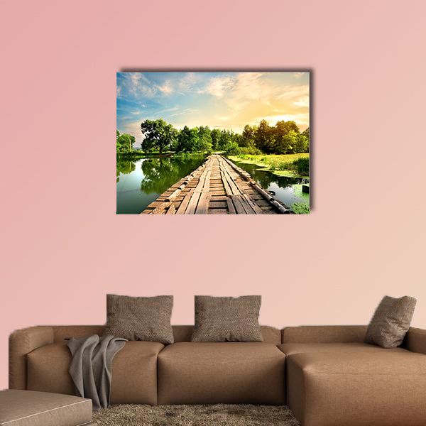 Old bridge over the river in the countryside multi panel canvas wall art