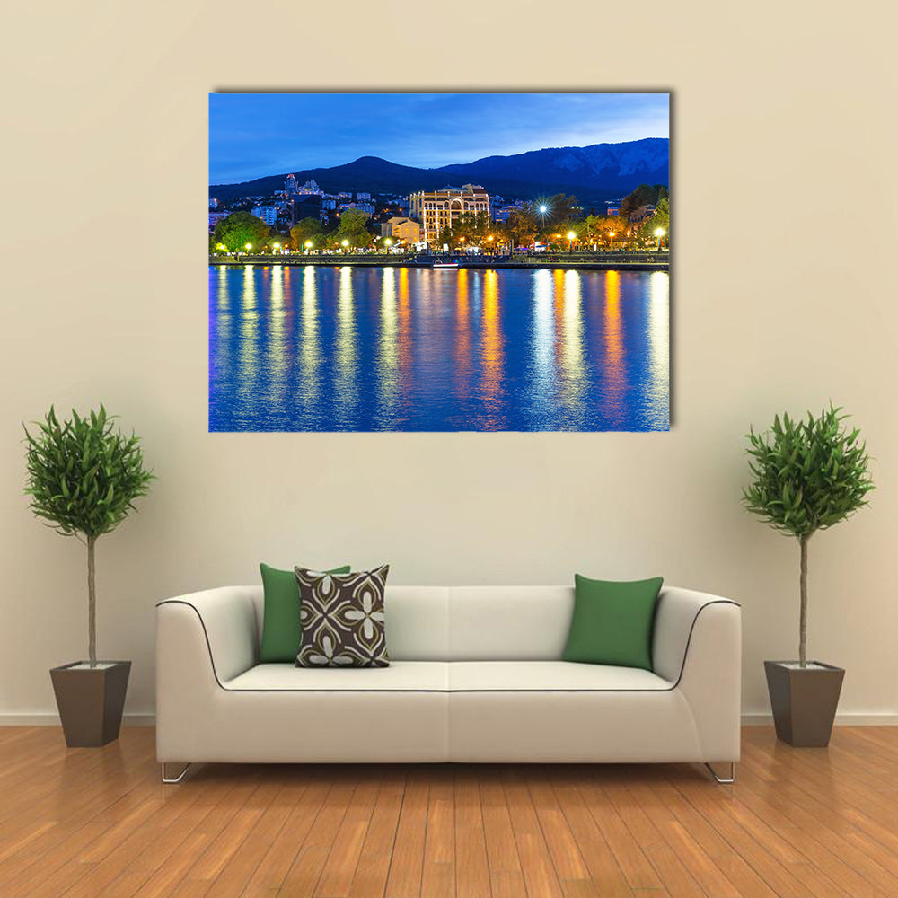 Scenic summer evening panorama of Black Sea pier and port harbor in Ukraine Multi panel canvas wall art