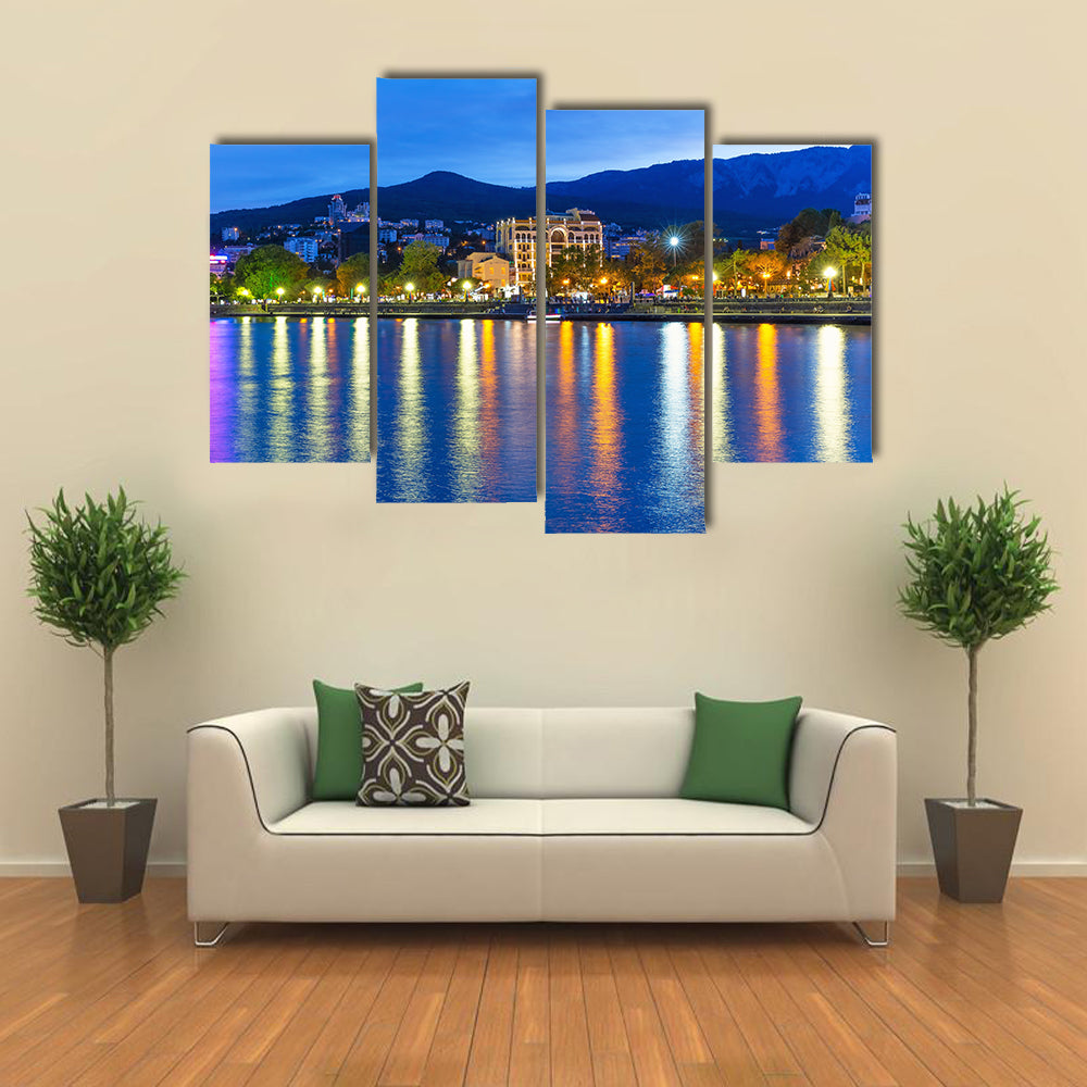 Scenic summer evening panorama of Black Sea pier and port harbor in Ukraine Multi panel canvas wall art
