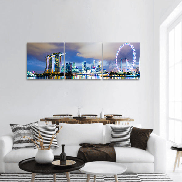 Singapore skyline at night panoramic canvas wall art