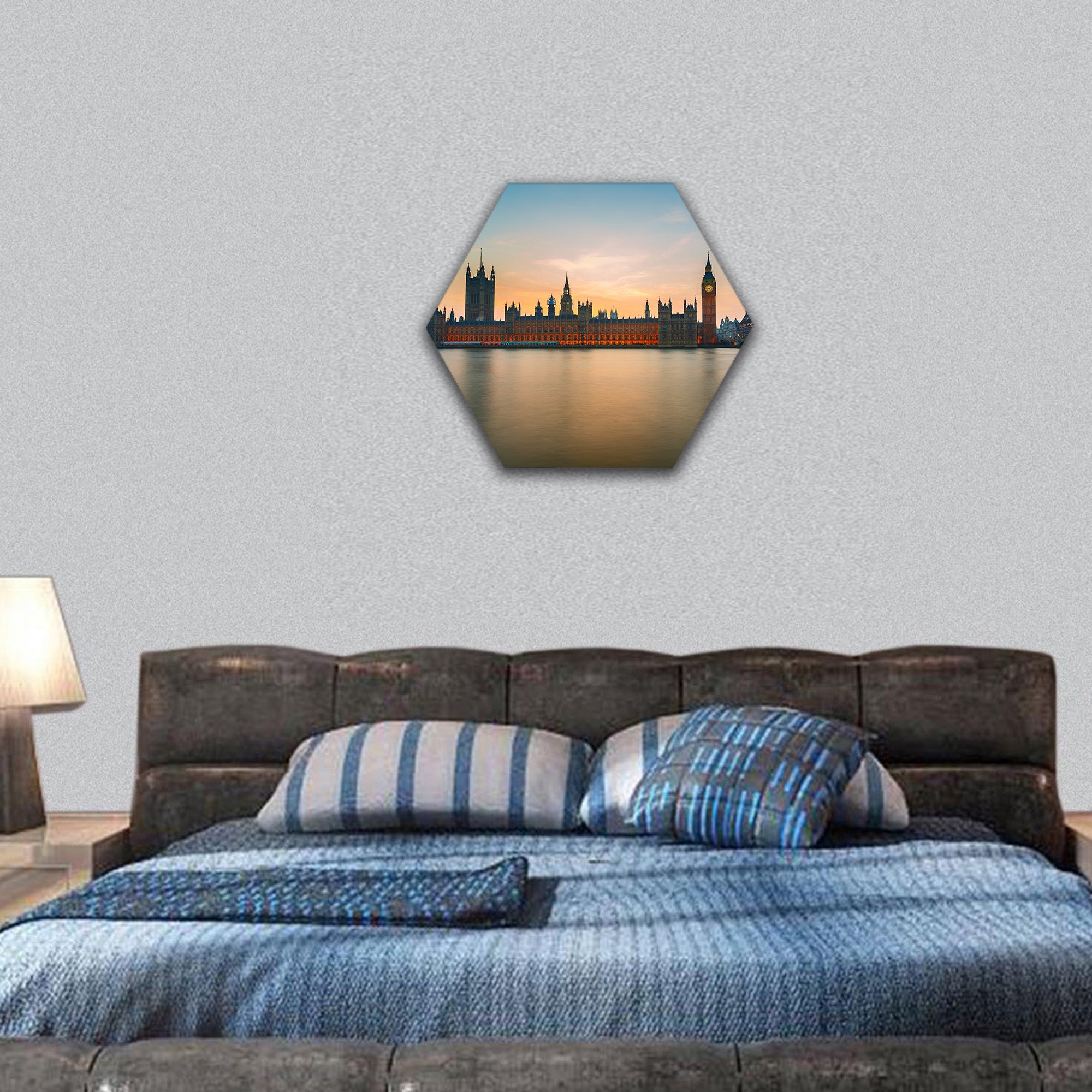Big Ben and Houses of parliament at dusk hexagonal canvas wall art