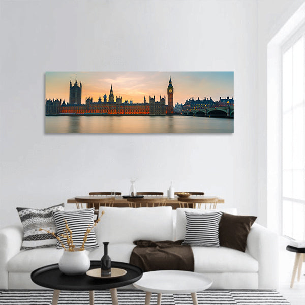 Big Ben and Houses of parliament at dusk panoramic canvas wall art