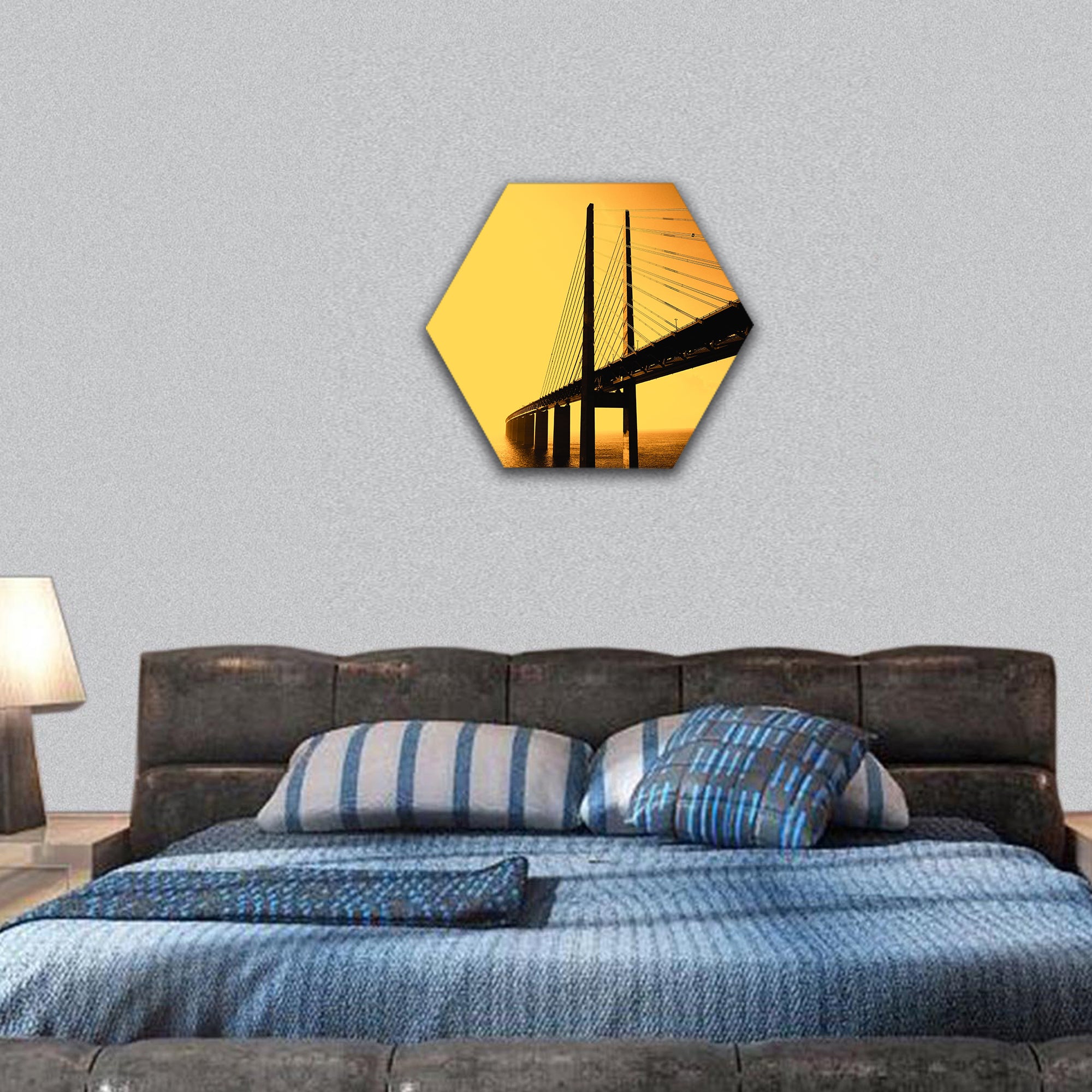 The Oresund bridge between Sweden and Denmark hexagonal canvas wall art