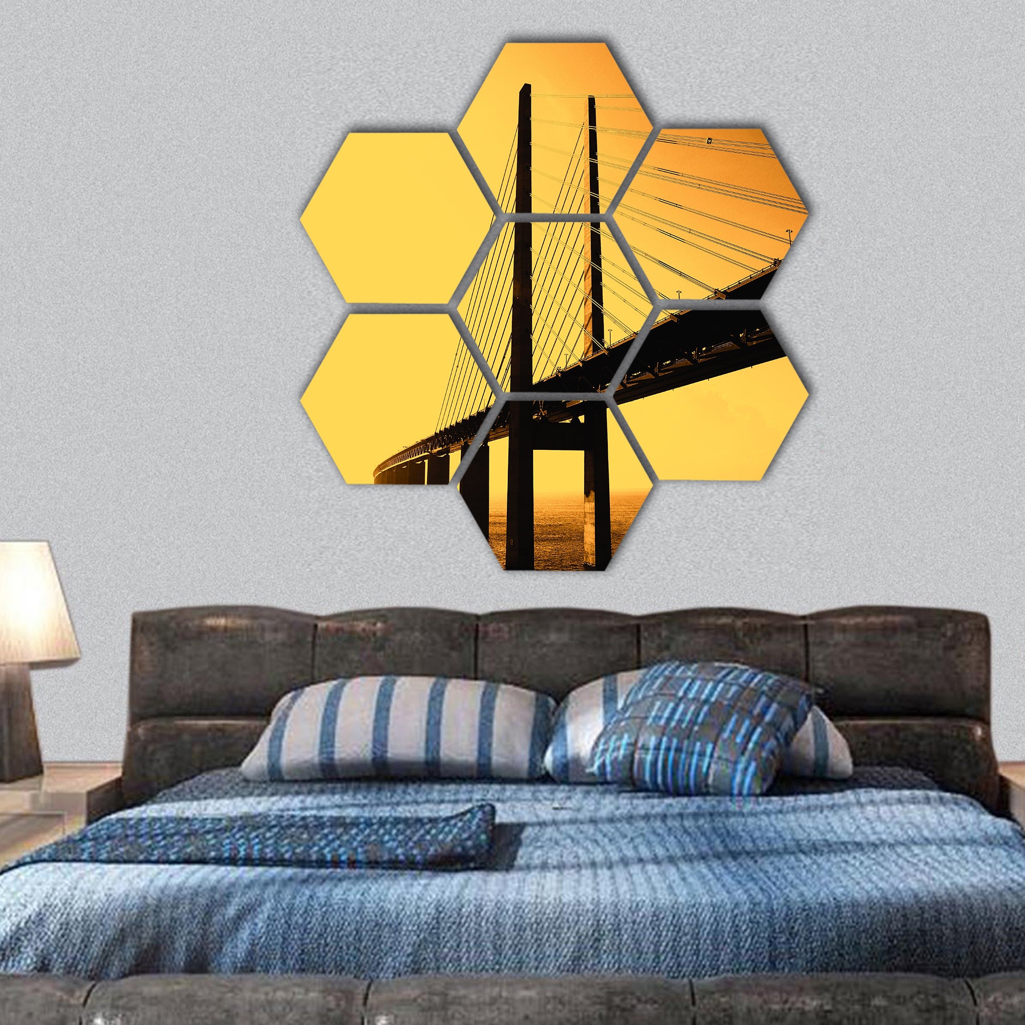 The Oresund bridge between Sweden and Denmark hexagonal canvas wall art