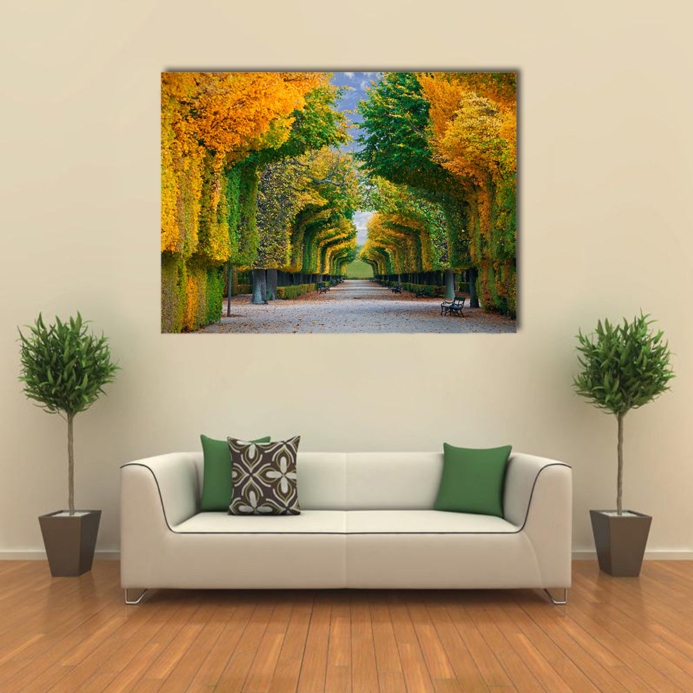 long road in autumn park multi panel canvas wall art