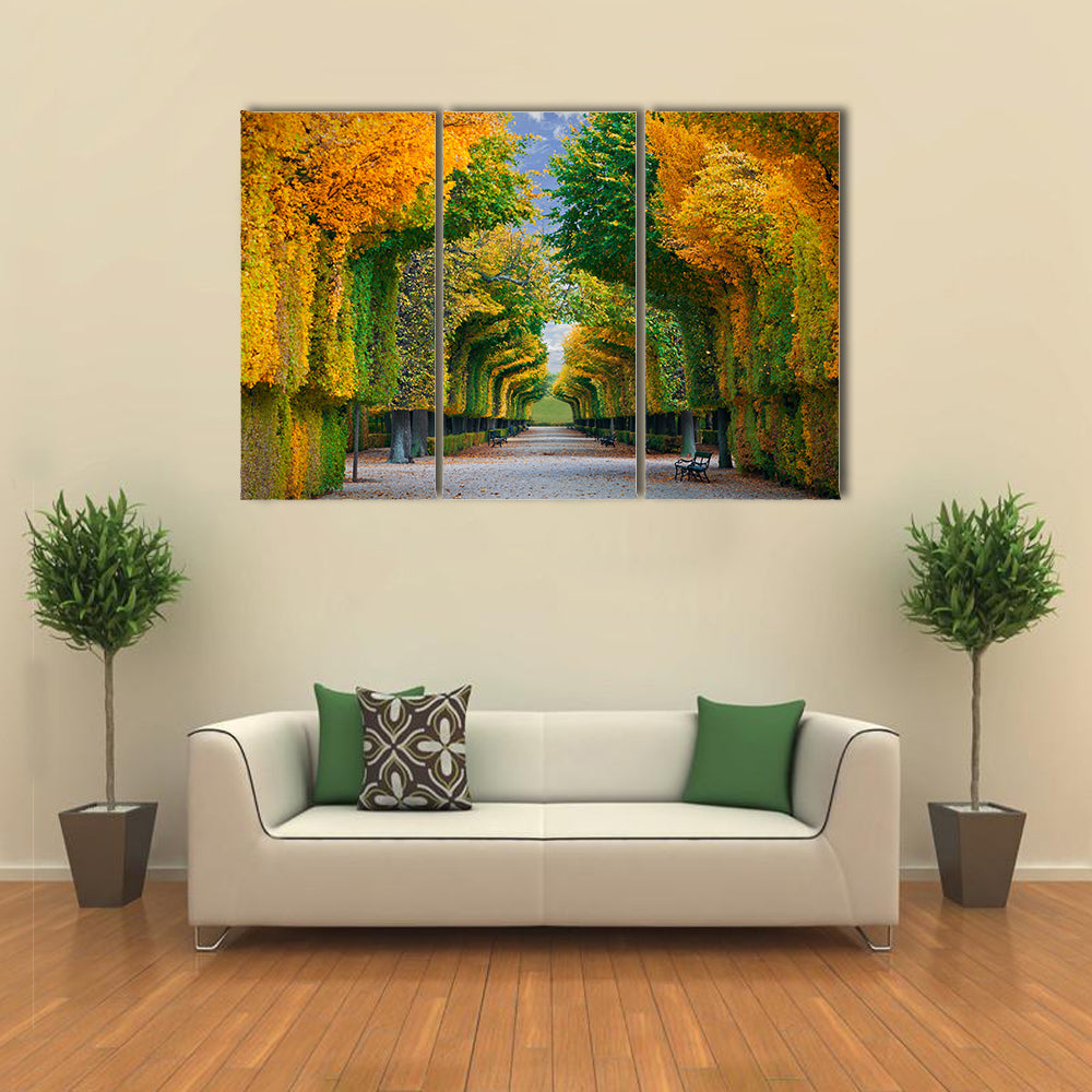 long road in autumn park multi panel canvas wall art