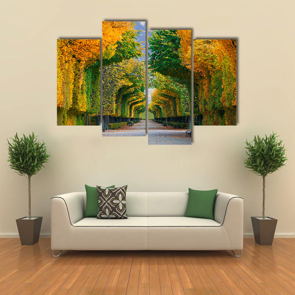 long road in autumn park multi panel canvas wall art