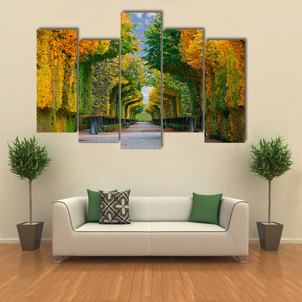 long road in autumn park multi panel canvas wall art