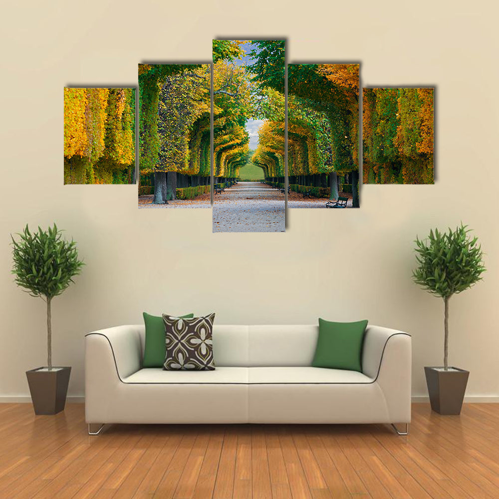 long road in autumn park multi panel canvas wall art
