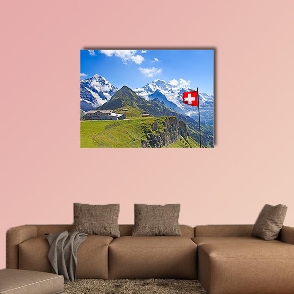  Swiss flag on the top of Mannlichen (Jungfrau region, Bern, wall art