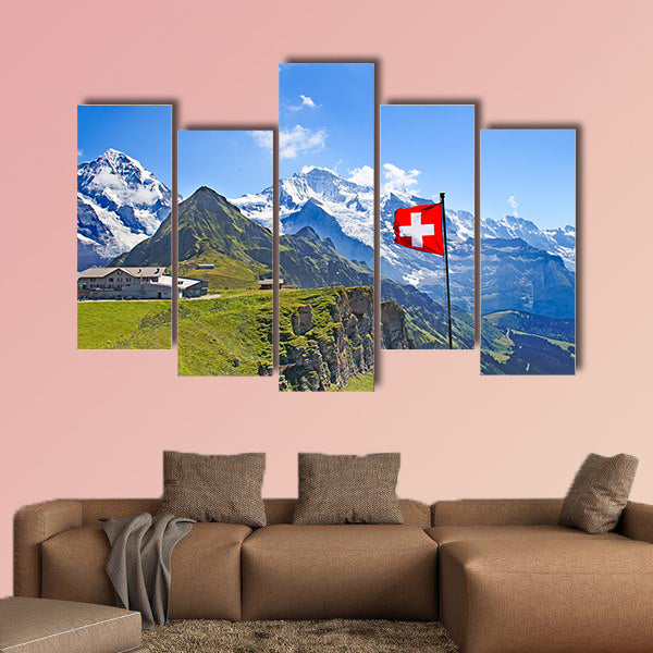  Swiss flag on the top of Mannlichen (Jungfrau region, Bern, wall art