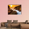  Landscape sunset sea waves line impact rock on the beach multi panel canvas wall art