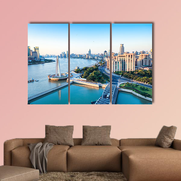 Shanghai morning, beautiful Huangpu River and the bund, China multi panel canvas wall art