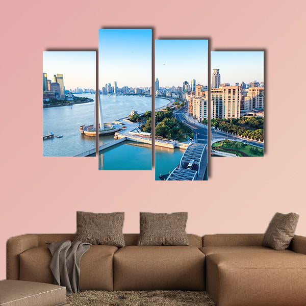 Shanghai morning, beautiful Huangpu River and the bund, China multi panel canvas wall art