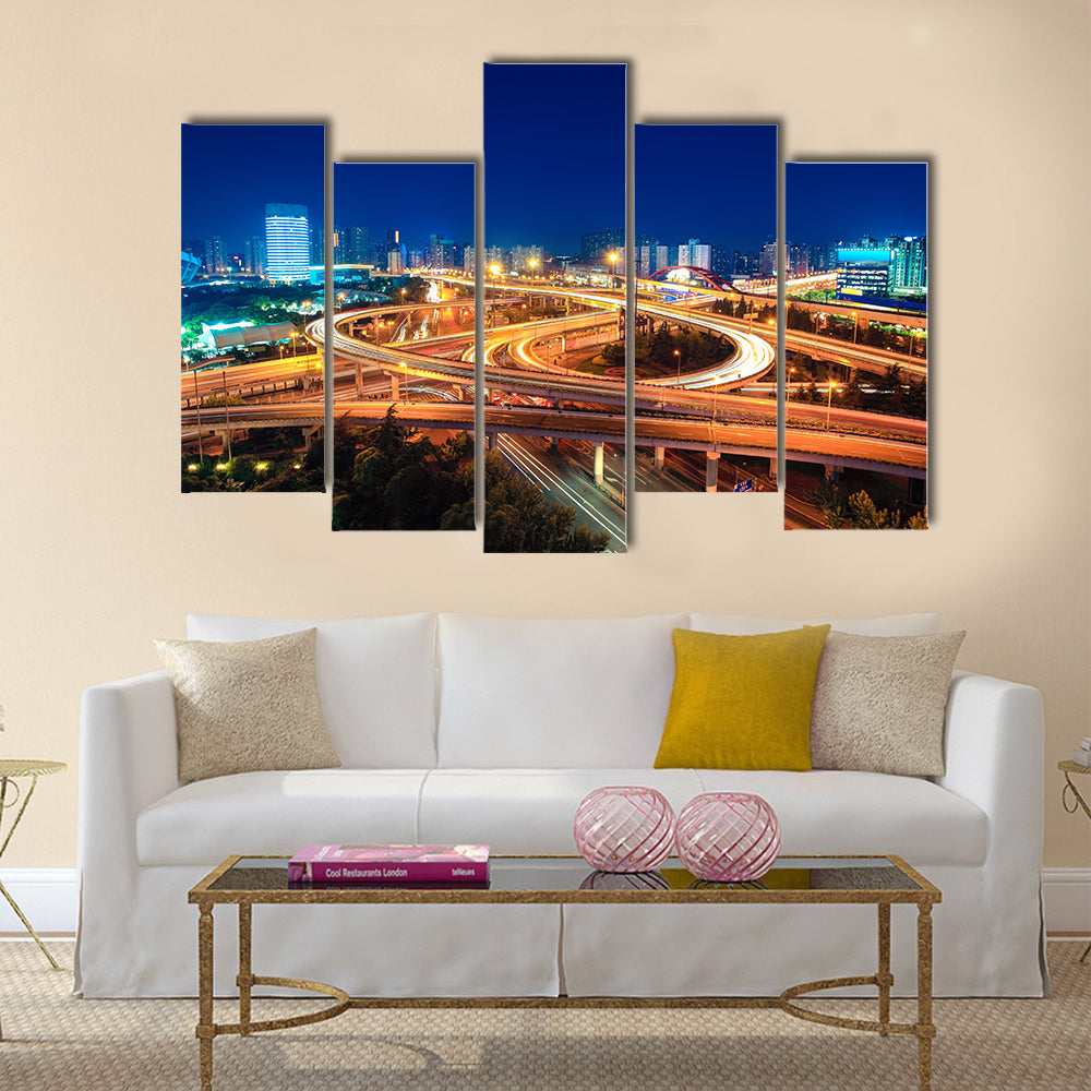 modern city highway overpass at night  multi panel canvas wall art