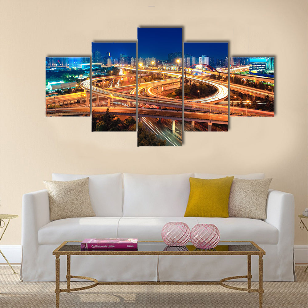 modern city highway overpass at night  multi panel canvas wall art