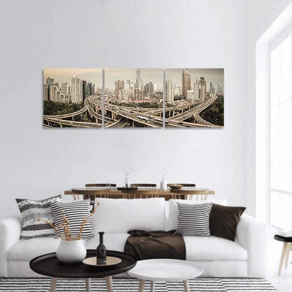 Elevated road junction panorama in shanghai at dusk,China panoramic canvas wall art