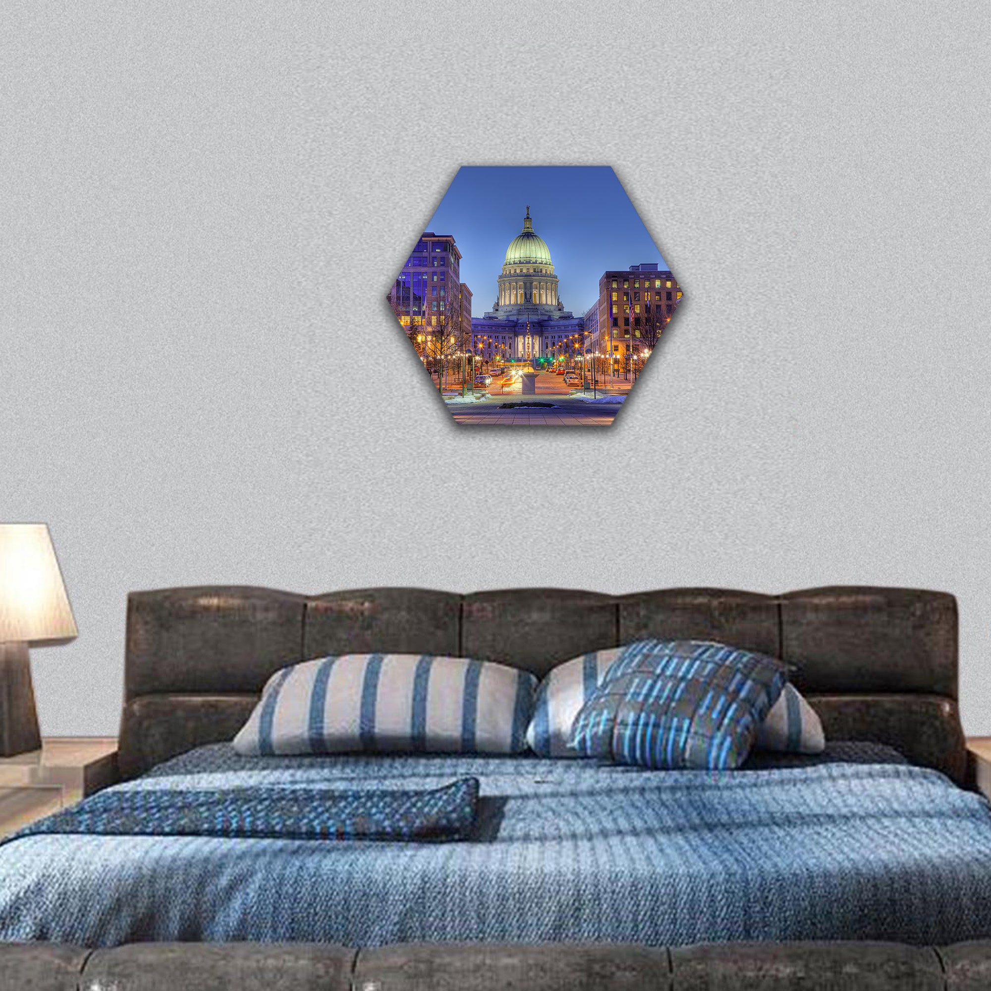 Wisconsin state capital building hexagonal canvas wall art
