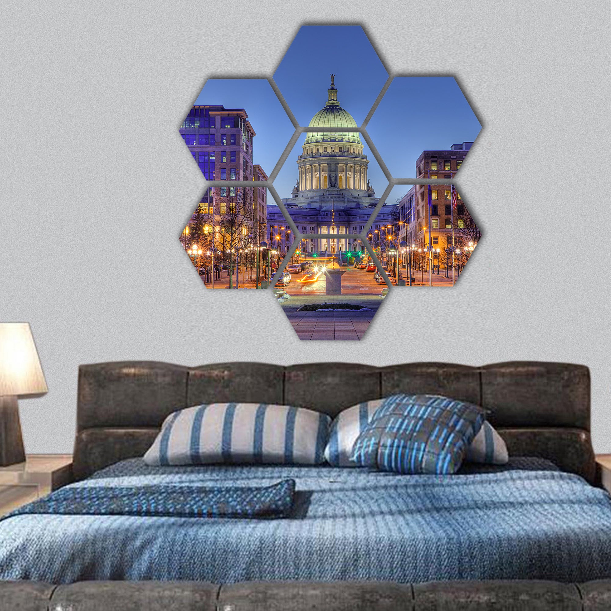 Wisconsin state capital building hexagonal canvas wall art