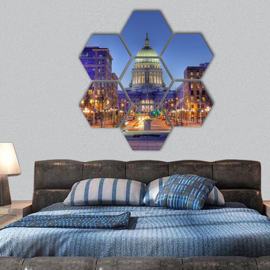 Wisconsin state capital building hexagonal canvas wall art