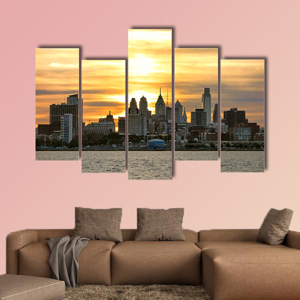 Downtown Center City Philadelphia scenic skyline multi panel canvas wall art